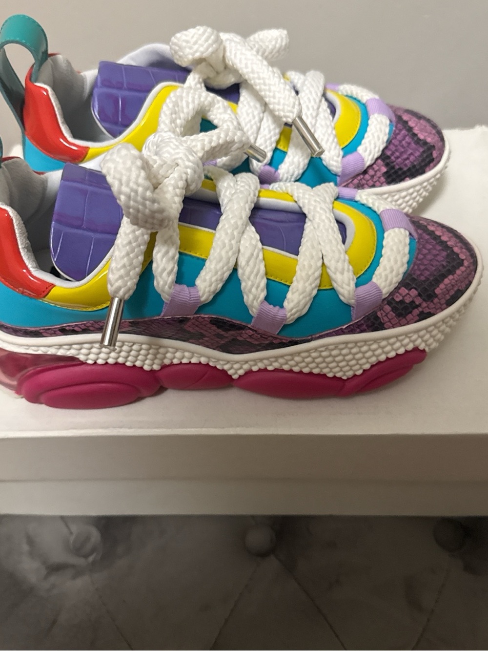 Moschino Multicolor Chunky Sneakers - Turquoise, Purple, Pink & Yellow